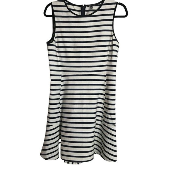 THEORY NIKAY Navy Blue & Ivory Breton Striped Dress Size 10 - Picture 1 of 7